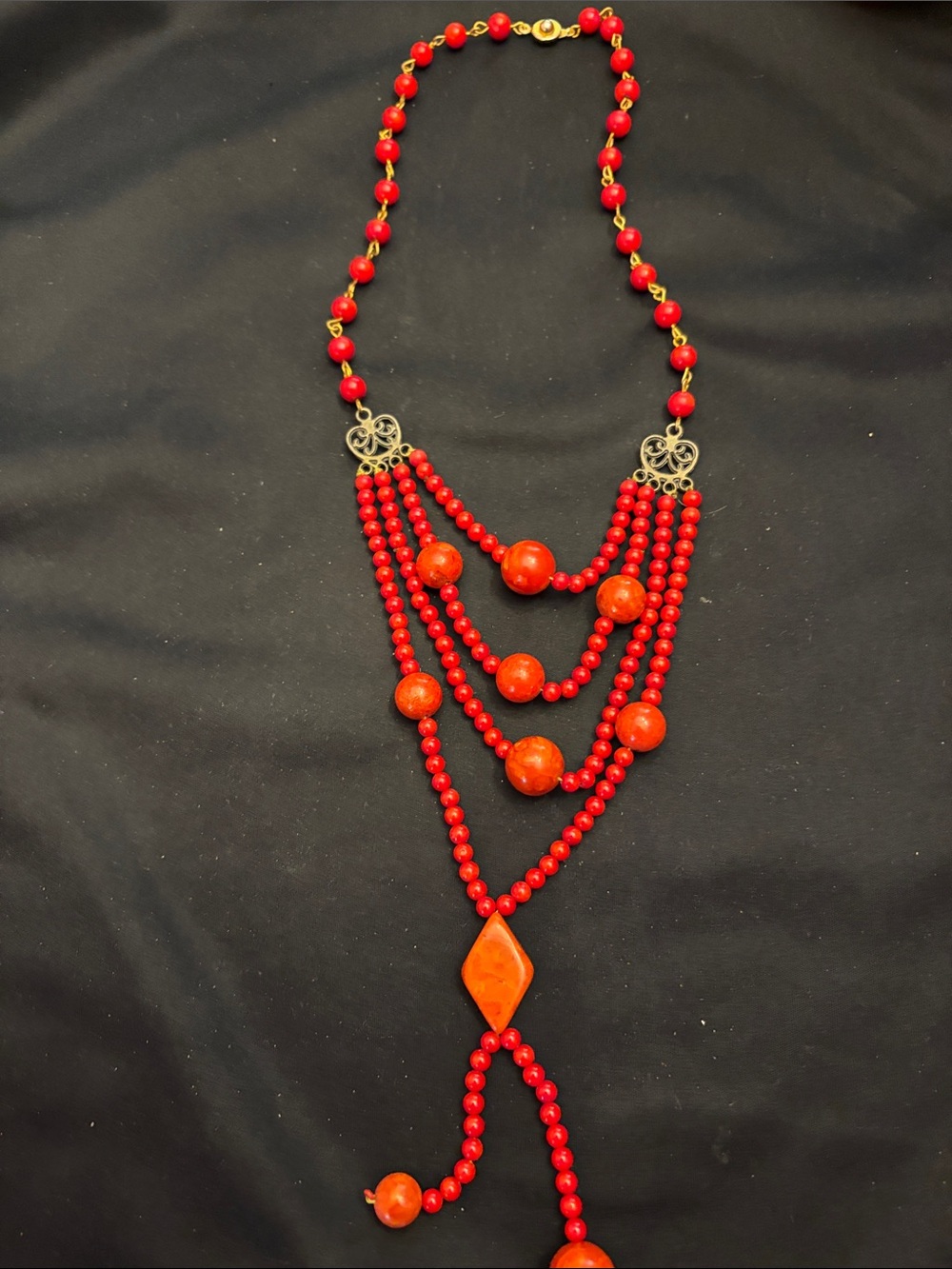 Vintage Teng Yue Red Multi-Strand Beaded Women's Necklace - Unbranded